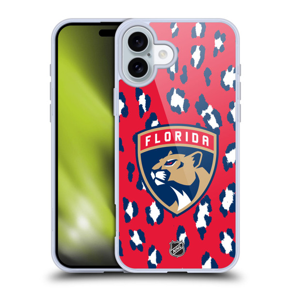 NHL Florida Panthers Leopard Pattern Soft Gel Case for Apple iPhone 16 Plus