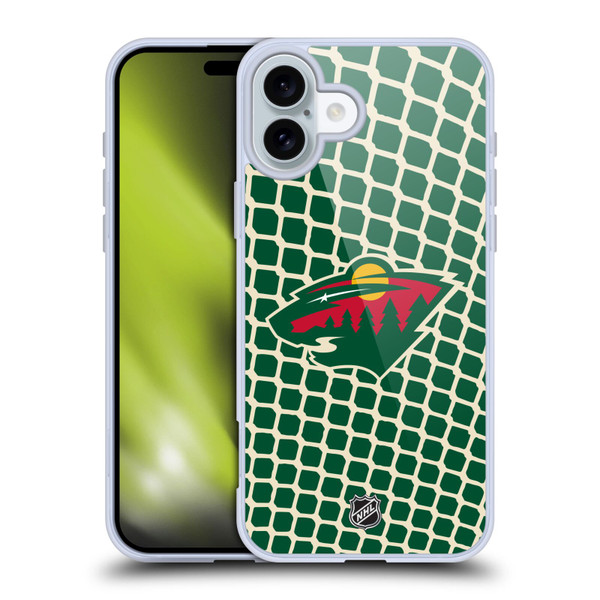NHL Minnesota Wild Net Pattern Soft Gel Case for Apple iPhone 16 Plus