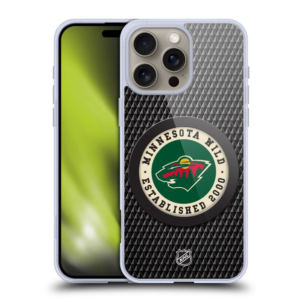 NHL Minnesota Wild Puck Texture Soft Gel Case for Apple iPhone 16 Pro Max