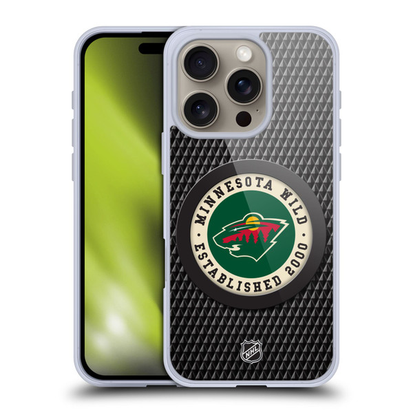 NHL Minnesota Wild Puck Texture Soft Gel Case for Apple iPhone 16 Pro