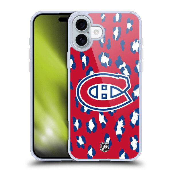 NHL Montreal Canadiens Leopard Pattern Soft Gel Case for Apple iPhone 16 Plus
