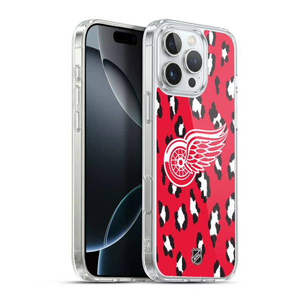 NHL Detroit Red Wings Leopard Pattern Soft Gel Case for Apple iPhone 16 Pro Max & MagSafe