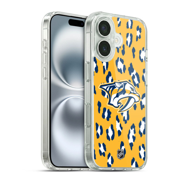 NHL Nashville Predators Leopard Pattern Soft Gel Case for Apple iPhone 16 & MagSafe