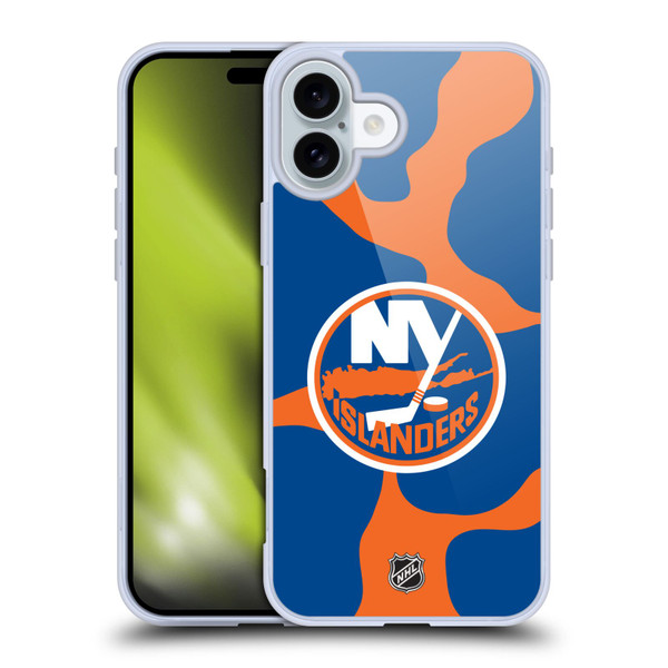 NHL New York Islanders Cow Pattern Soft Gel Case for Apple iPhone 16 Plus