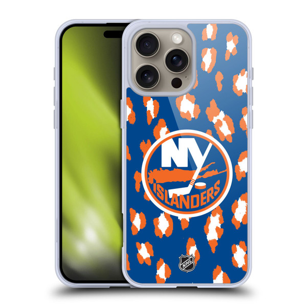 NHL New York Islanders Leopard Pattern Soft Gel Case for Apple iPhone 16 Pro Max