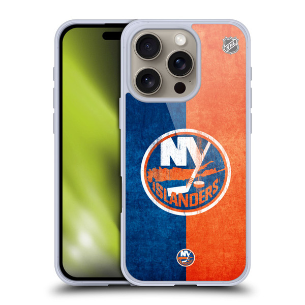 NHL New York Islanders Half Distressed Soft Gel Case for Apple iPhone 16 Pro
