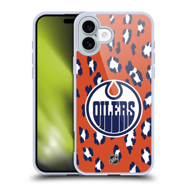 NHL Edmonton Oilers Leopard Pattern Soft Gel Case for Apple iPhone 16 Plus