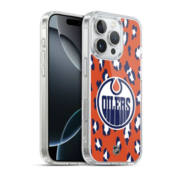 NHL Edmonton Oilers Leopard Pattern Soft Gel Case for Apple iPhone 16 Pro & MagSafe