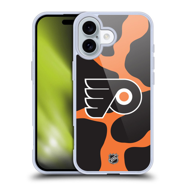 NHL Philadelphia Flyers Cow Pattern Soft Gel Case for Apple iPhone 16