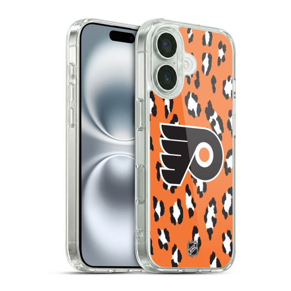 NHL Philadelphia Flyers Leopard Pattern Soft Gel Case for Apple iPhone 16 & MagSafe