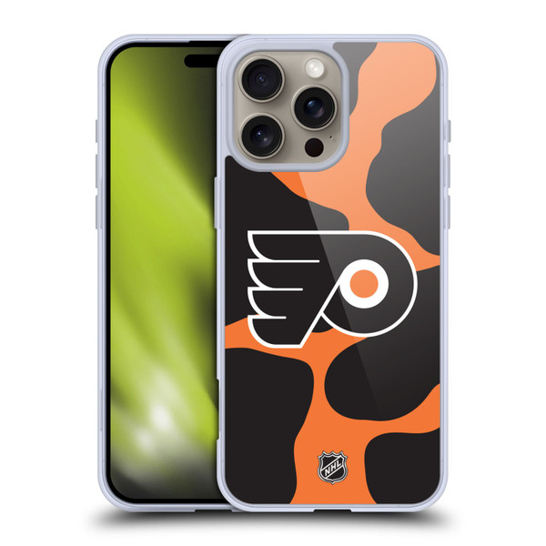 NHL Philadelphia Flyers Cow Pattern Soft Gel Case for Apple iPhone 16 Pro Max
