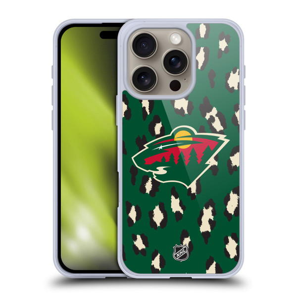 NHL Minnesota Wild Leopard Pattern Soft Gel Case for Apple iPhone 16 Pro