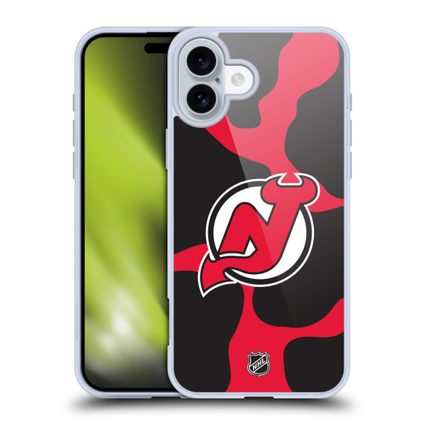 NHL New Jersey Devils Cow Pattern Soft Gel Case for Apple iPhone 16 Plus