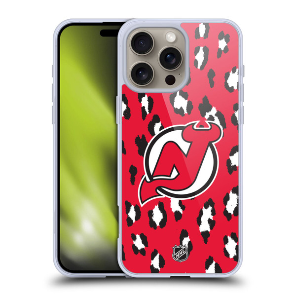 NHL New Jersey Devils Leopard Pattern Soft Gel Case for Apple iPhone 16 Pro Max