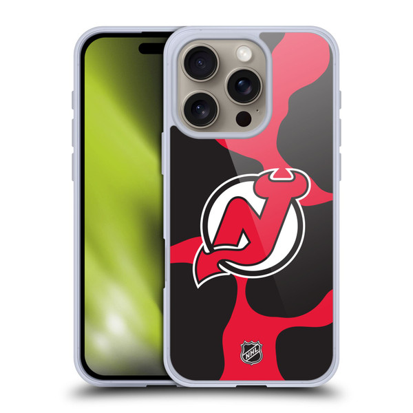 NHL New Jersey Devils Cow Pattern Soft Gel Case for Apple iPhone 16 Pro