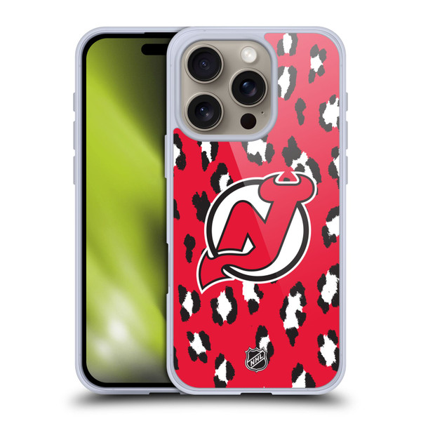 NHL New Jersey Devils Leopard Pattern Soft Gel Case for Apple iPhone 16 Pro