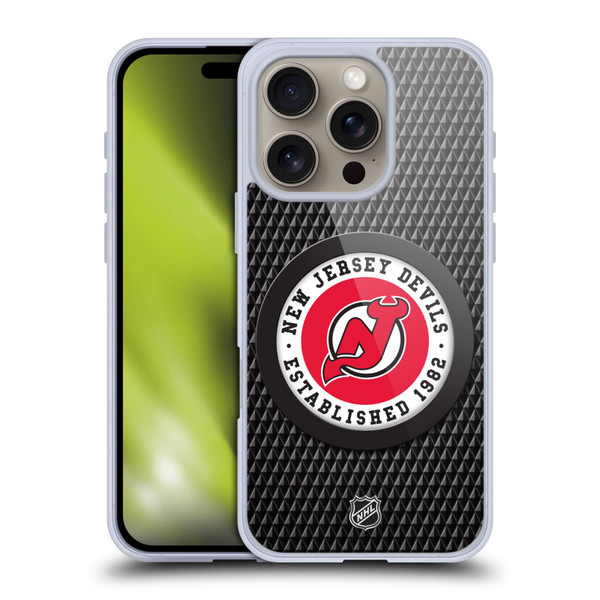 NHL New Jersey Devils Puck Texture Soft Gel Case for Apple iPhone 16 Pro