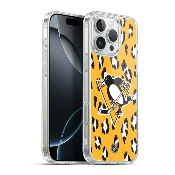 NHL Pittsburgh Penguins Leopard Pattern Soft Gel Case for Apple iPhone 16 Pro Max & MagSafe