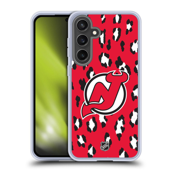 NHL New Jersey Devils Leopard Pattern Soft Gel Case for Samsung Galaxy S24 FE