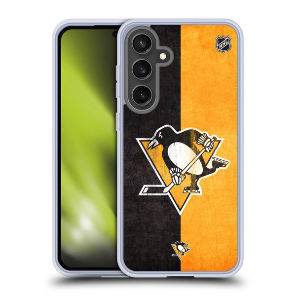 NHL Pittsburgh Penguins Half Distressed Soft Gel Case for Samsung Galaxy S24 FE