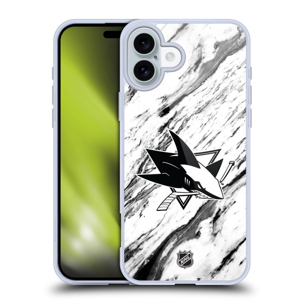NHL San Jose Sharks Marble Soft Gel Case for Apple iPhone 16 Plus