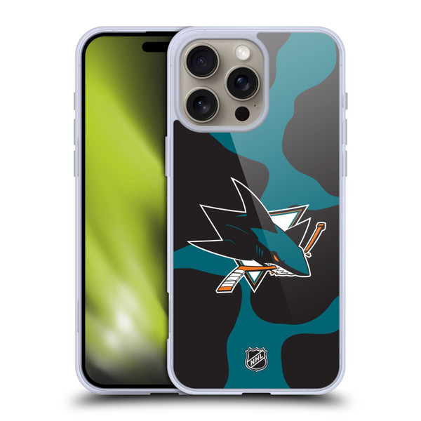 NHL San Jose Sharks Cow Pattern Soft Gel Case for Apple iPhone 16 Pro Max