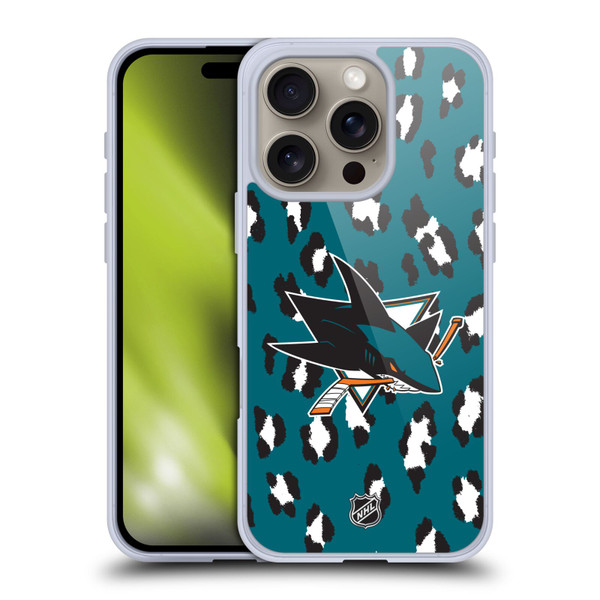 NHL San Jose Sharks Leopard Pattern Soft Gel Case for Apple iPhone 16 Pro