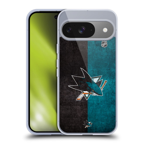 NHL San Jose Sharks Half Distressed Soft Gel Case for Google Pixel 9 / Pixel 9 Pro