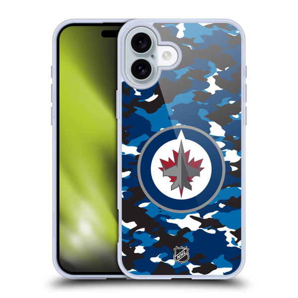 NHL Winnipeg Jets Camouflage Soft Gel Case for Apple iPhone 16 Plus