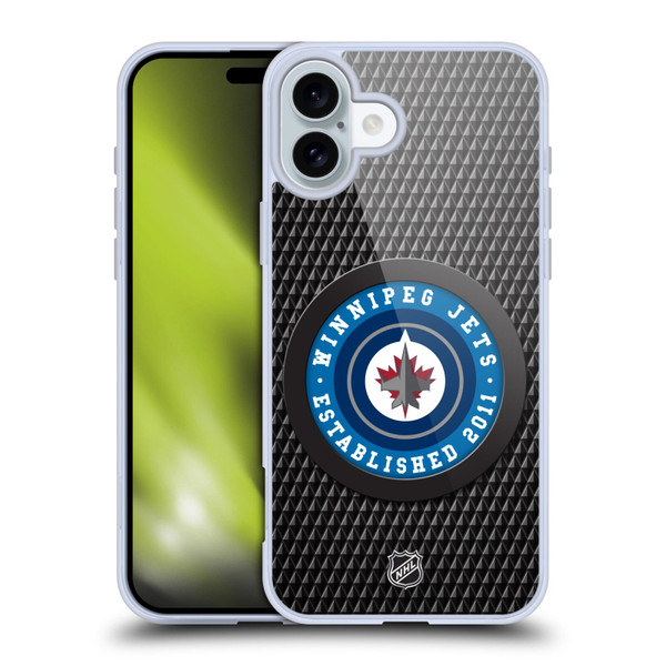 NHL Winnipeg Jets Puck Texture Soft Gel Case for Apple iPhone 16 Plus