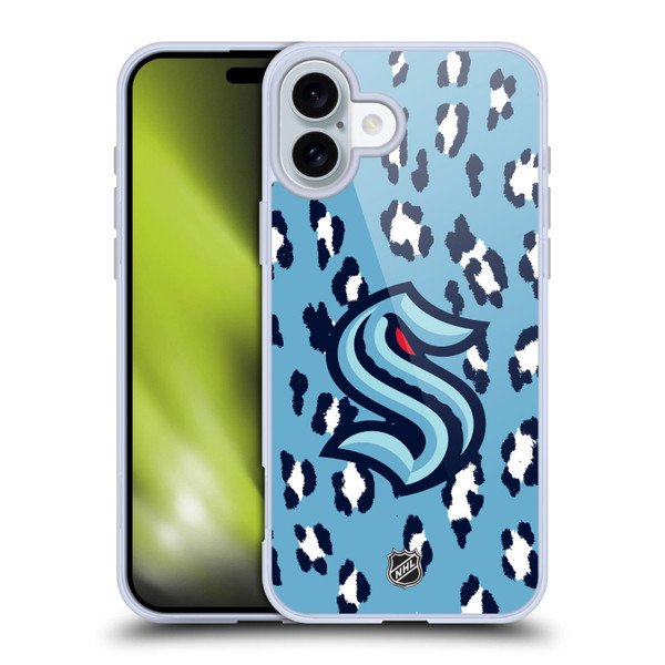 NHL Seattle Kraken Leopard Pattern Soft Gel Case for Apple iPhone 16 Plus