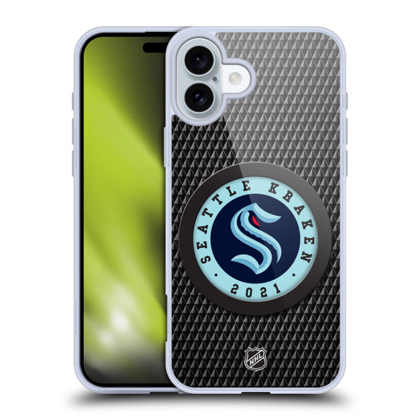 NHL Seattle Kraken Puck Texture Soft Gel Case for Apple iPhone 16 Plus