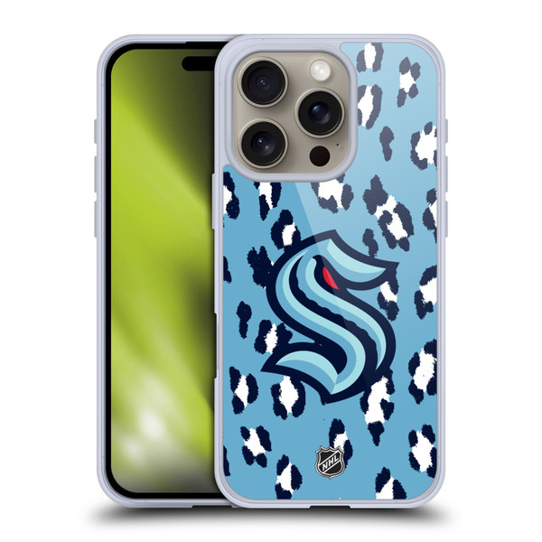 NHL Seattle Kraken Leopard Pattern Soft Gel Case for Apple iPhone 16 Pro