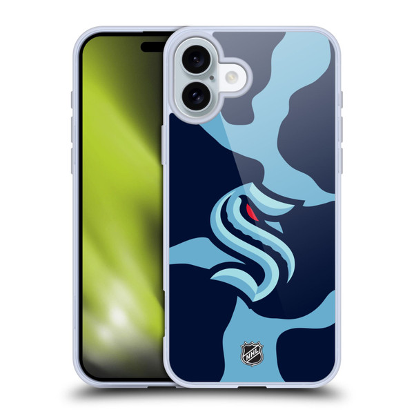 NHL Seattle Kraken Cow Pattern Soft Gel Case for Apple iPhone 16 Plus