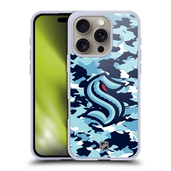 NHL Seattle Kraken Camouflage Soft Gel Case for Apple iPhone 16 Pro