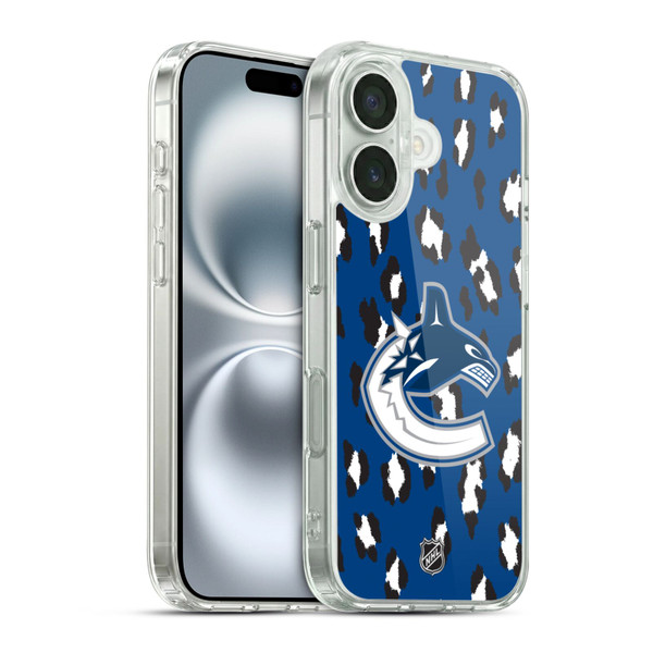 NHL Vancouver Canucks Leopard Pattern Soft Gel Case for Apple iPhone 16 & MagSafe