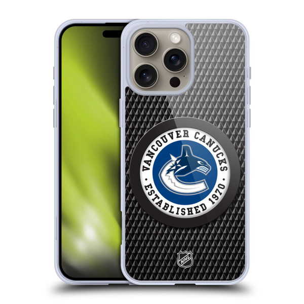 NHL Vancouver Canucks Puck Texture Soft Gel Case for Apple iPhone 16 Pro Max