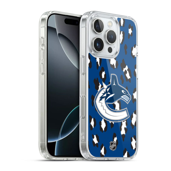 NHL Vancouver Canucks Leopard Pattern Soft Gel Case for Apple iPhone 16 Pro & MagSafe