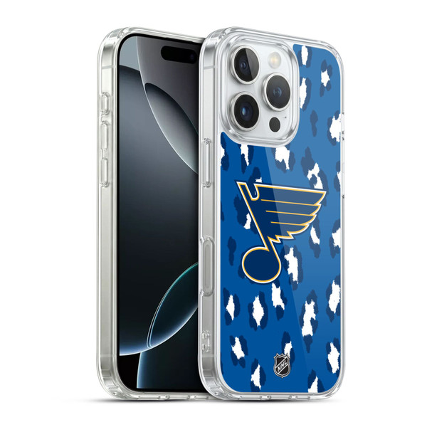NHL St Louis Blues Leopard Pattern Soft Gel Case for Apple iPhone 16 Pro & MagSafe