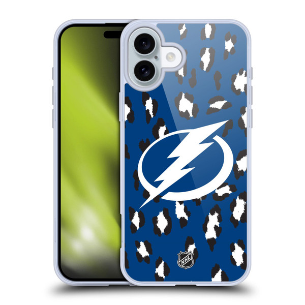 NHL Tampa Bay Lightning Leopard Patten Soft Gel Case for Apple iPhone 16 Plus