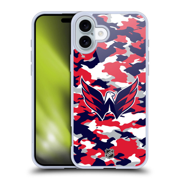 NHL Washington Capitals Camouflage Soft Gel Case for Apple iPhone 16 Plus