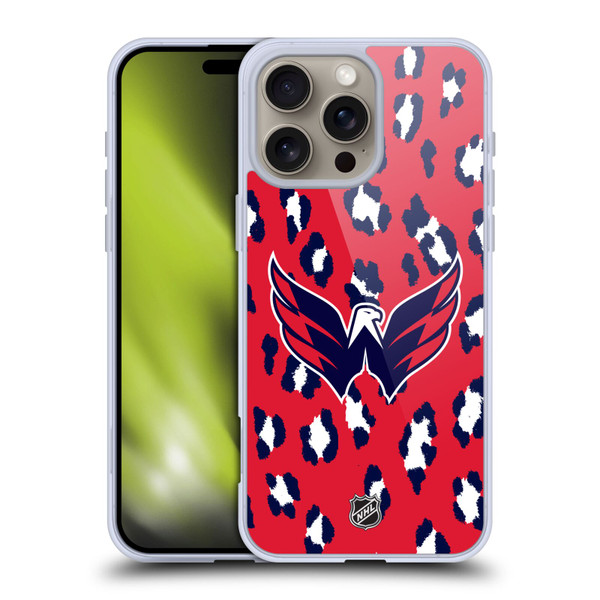 NHL Washington Capitals Leopard Pattern Soft Gel Case for Apple iPhone 16 Pro Max