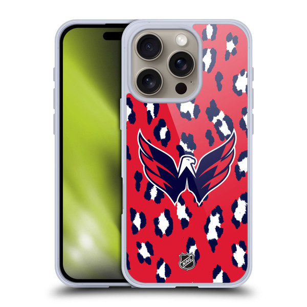 NHL Washington Capitals Leopard Pattern Soft Gel Case for Apple iPhone 16 Pro