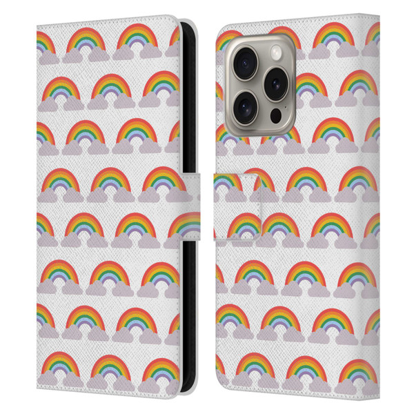 Pepino De Mar Rainbow Pattern Leather Book Wallet Case Cover For Apple iPhone 16 Pro