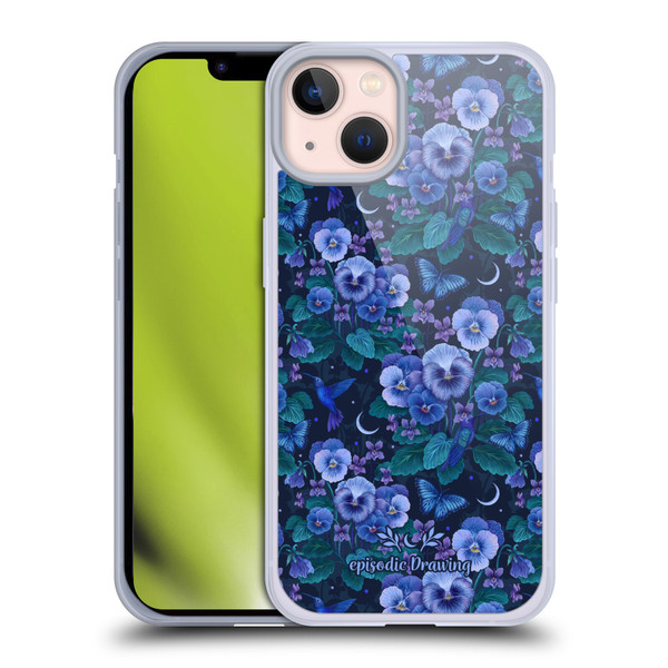 Episodic Drawing Florals & Serpents Violet Blue Flowers Soft Gel Case for Apple iPhone 13
