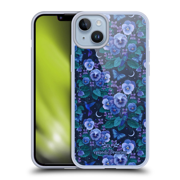 Episodic Drawing Florals & Serpents Violet Blue Flowers Soft Gel Case for Apple iPhone 14 Plus