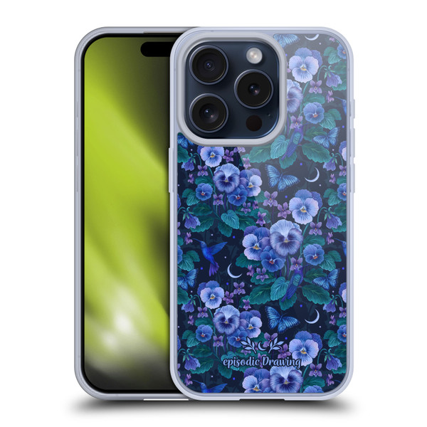 Episodic Drawing Florals & Serpents Violet Blue Flowers Soft Gel Case for Apple iPhone 15 Pro