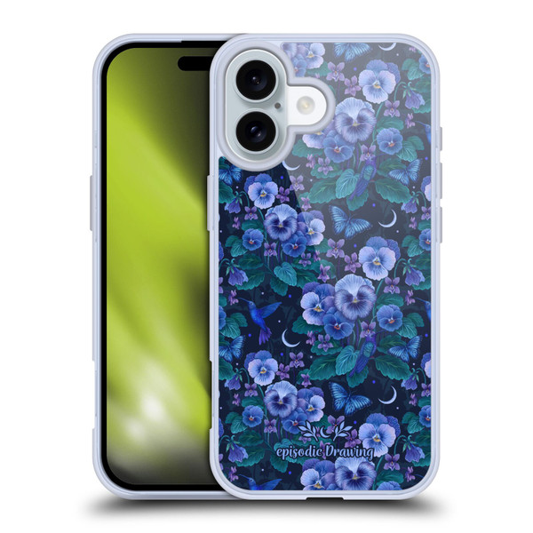 Episodic Drawing Florals & Serpents Violet Blue Flowers Soft Gel Case for Apple iPhone 16