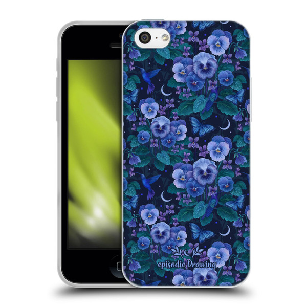 Episodic Drawing Florals & Serpents Violet Blue Flowers Soft Gel Case for Apple iPhone 5c