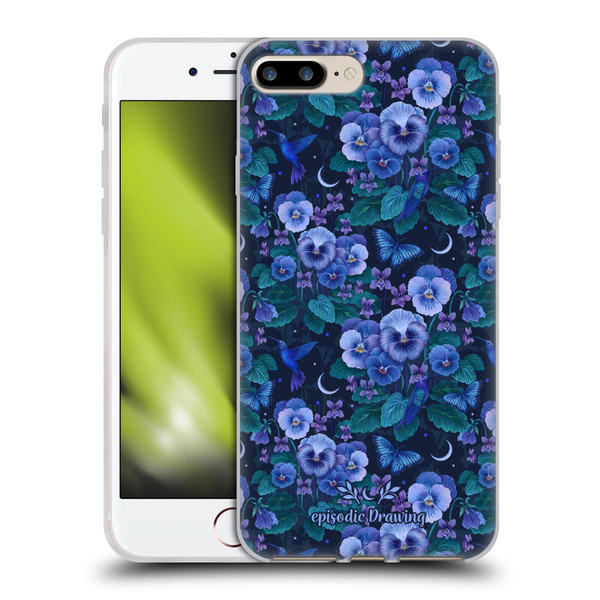 Episodic Drawing Florals & Serpents Violet Blue Flowers Soft Gel Case for Apple iPhone 7 Plus / iPhone 8 Plus